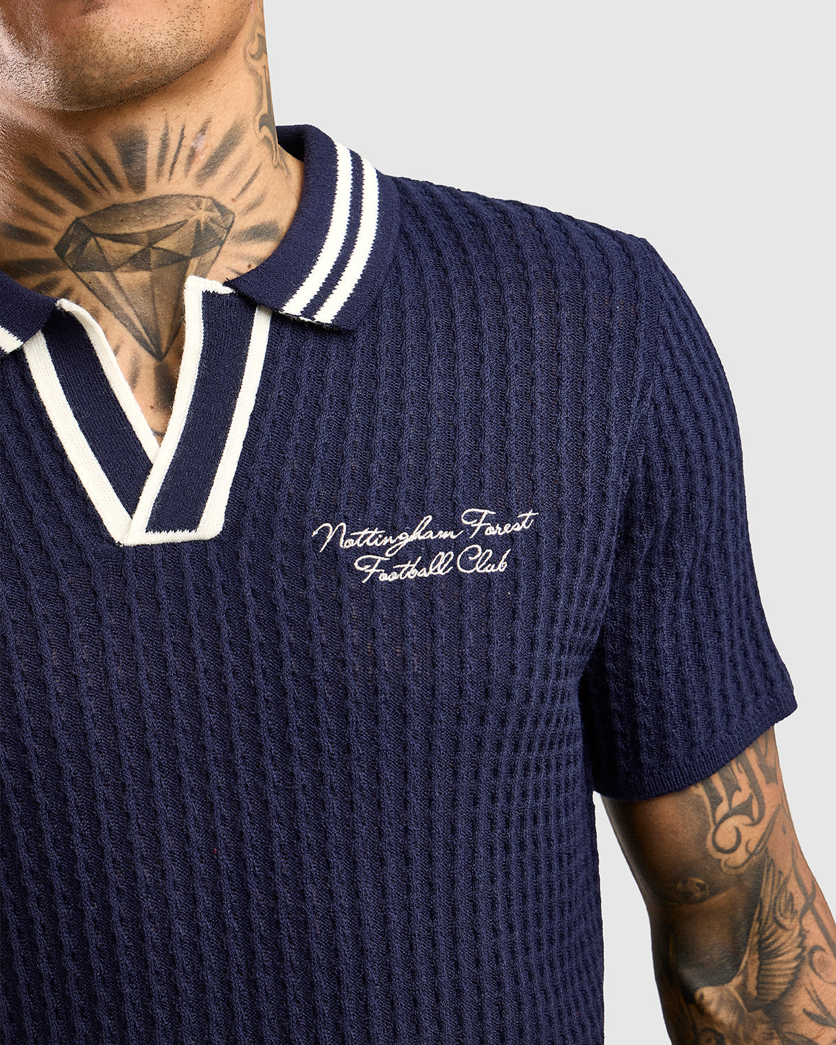 NFFC Navy Cable Knit Open Collar Polo