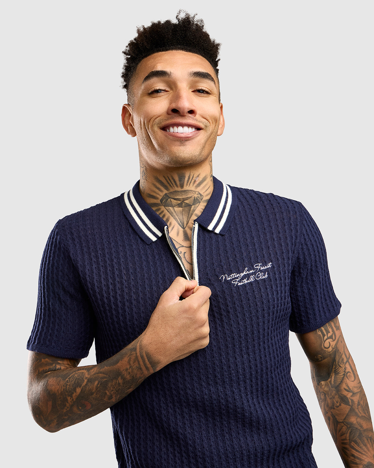 NFFC Navy Cable Knit Zip Polo