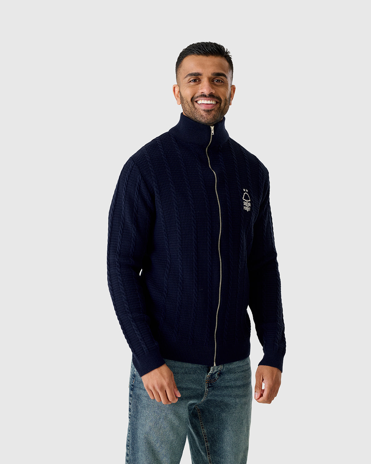 NFFC Navy Cable Knit Full Zip Top