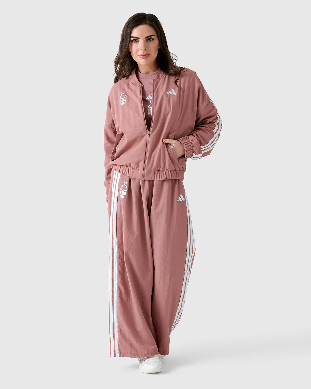 NFFC Adidas Women's 3-Stripe Pink Woven Bomber Jacket