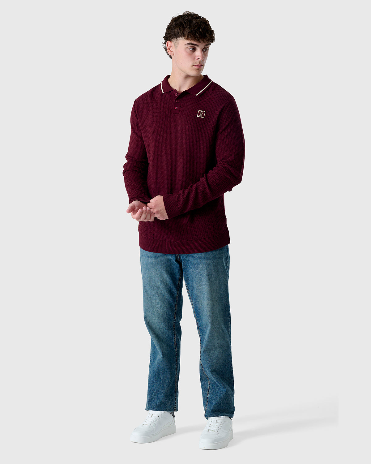 NFFC Burgundy Knit Long Sleeve Polo