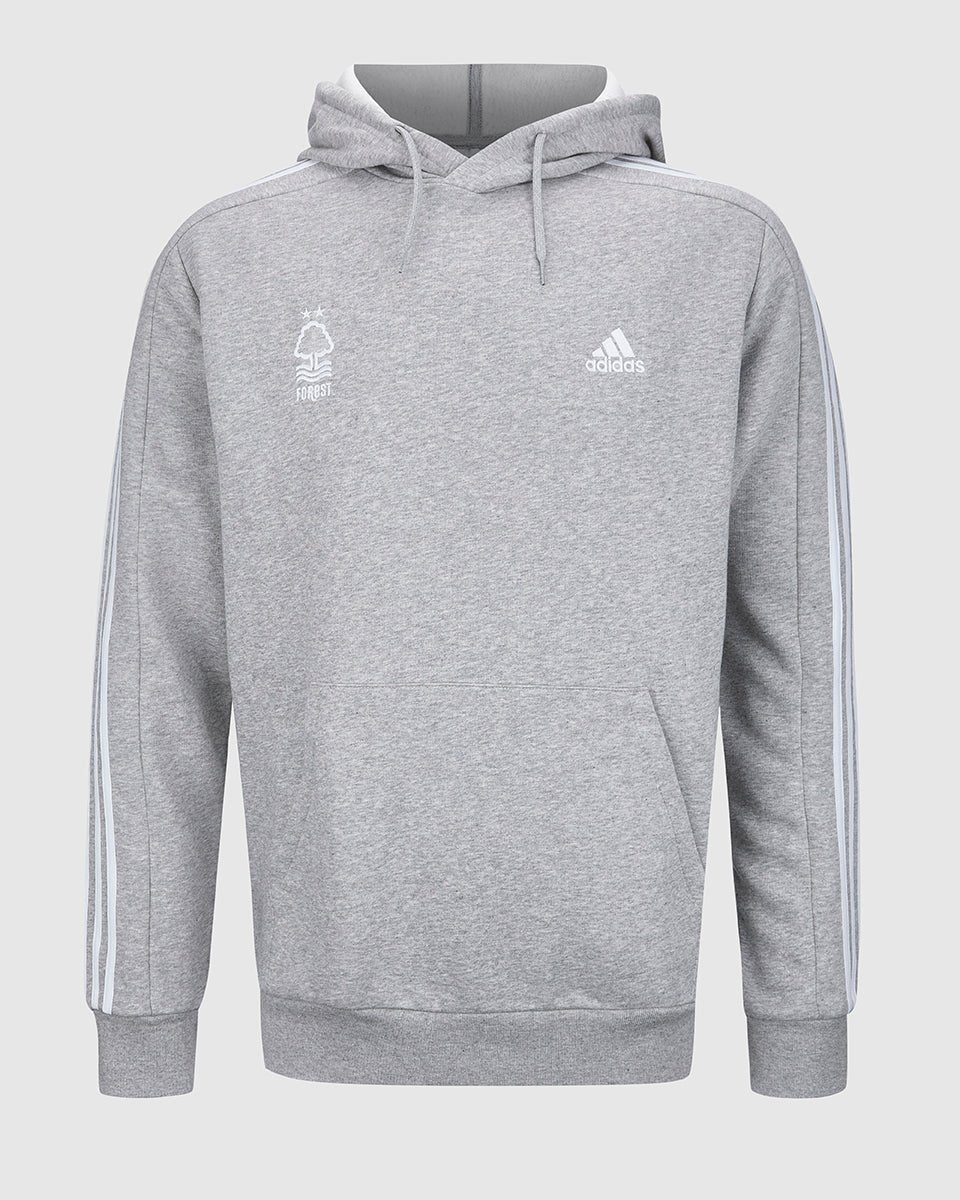NFFC Adidas Essentials Grey 3 - Stripe Hoodie - Nottingham Forest FC
