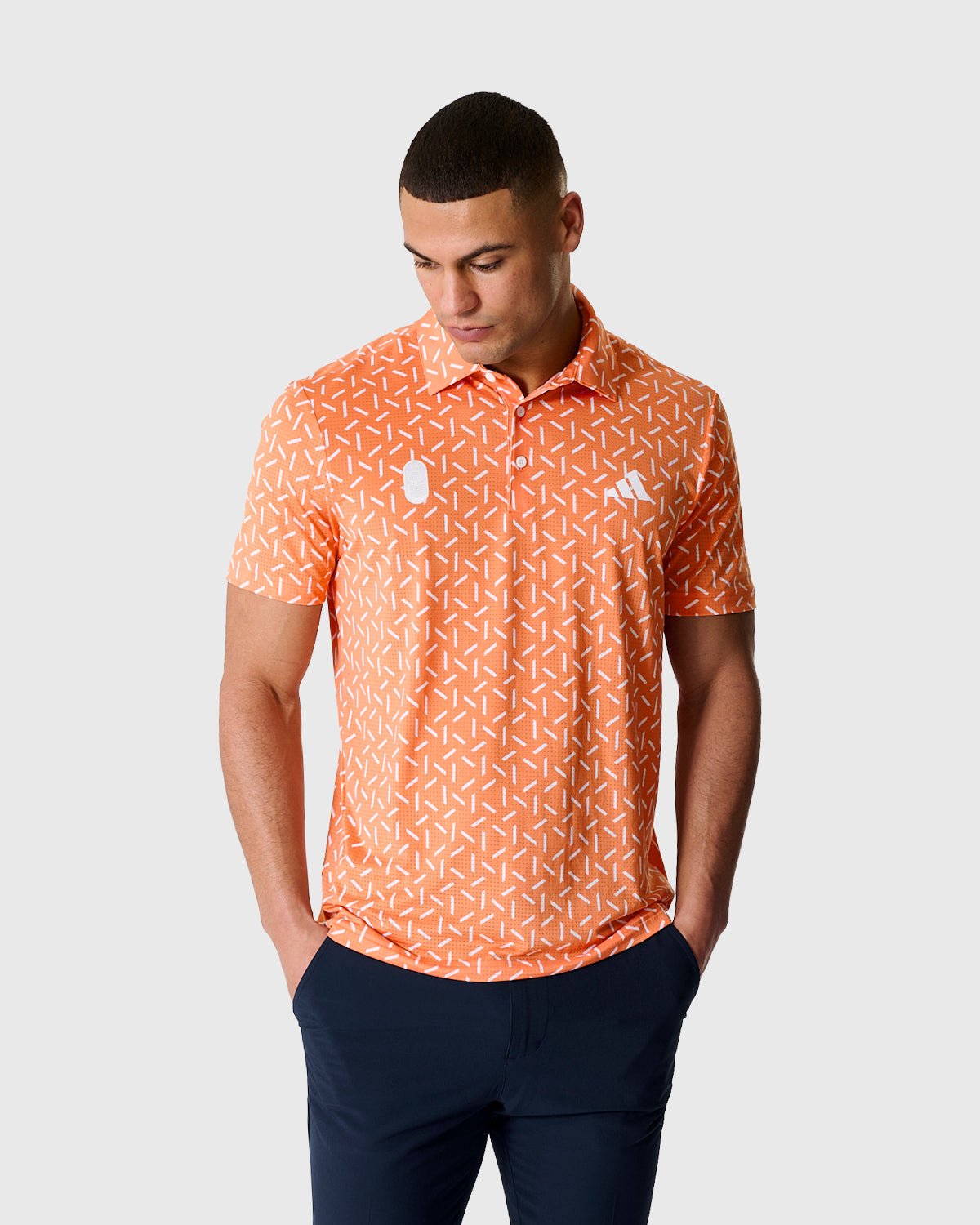 NFFC Adidas Golf Ultimate365 Orange Mesh Print Polo - Nottingham Forest FC