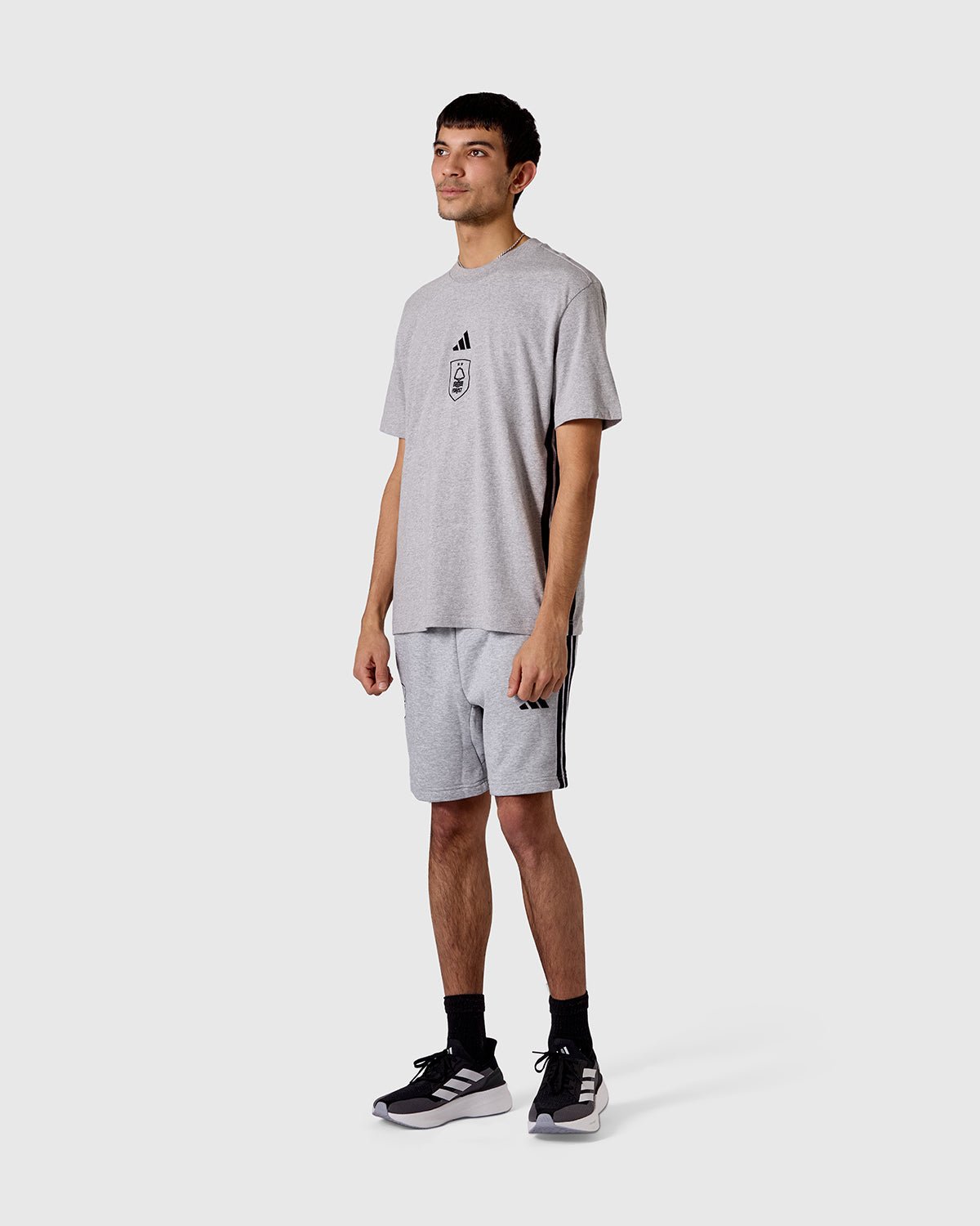 NFFC adidas Grey Marl 3-Stripe T-Shirt - Nottingham Forest FC