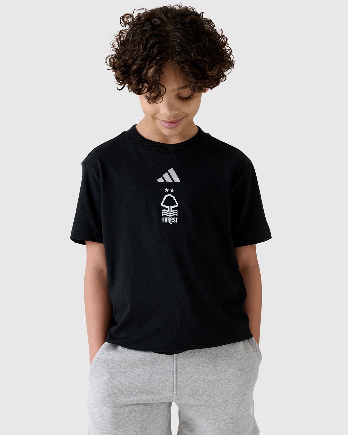 NFFC Adidas Junior Black Small Logo T-Shirt - Nottingham Forest FC