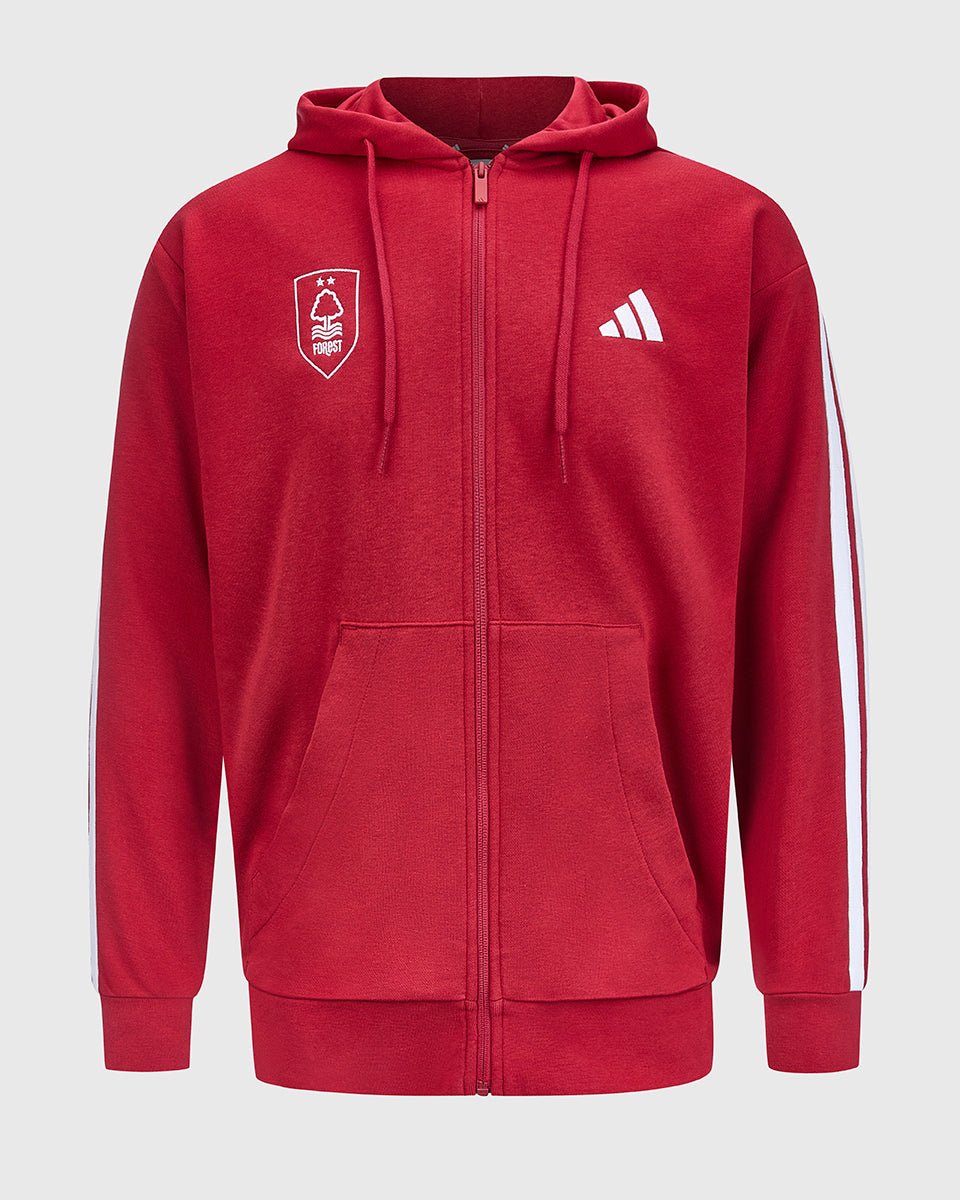 NFFC adidas Maroon 3-Stripe Full Zip Hoodie - Nottingham Forest FC