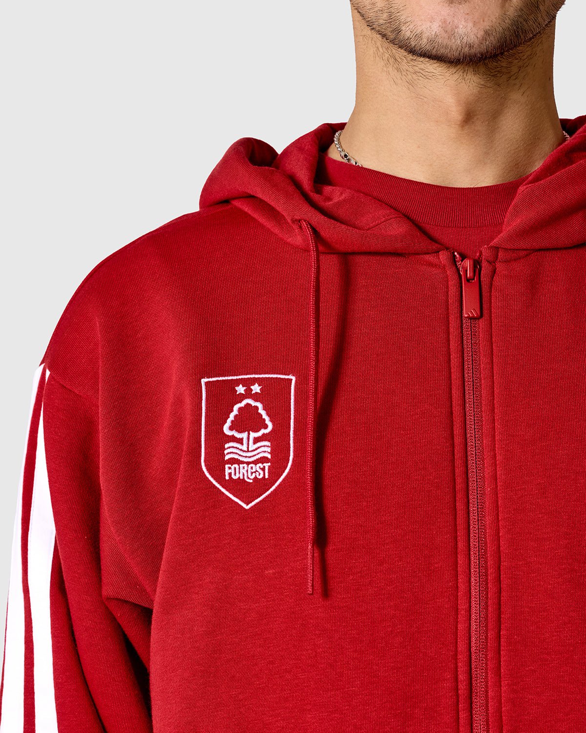 NFFC adidas Maroon 3-Stripe Full Zip Hoodie - Nottingham Forest FC
