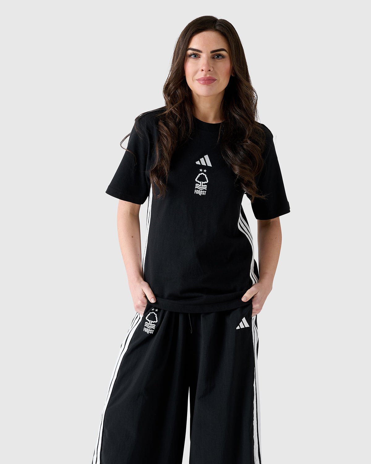 NFFC Adidas Women's 3 - Stripe Black T-Shirt - Nottingham Forest FC