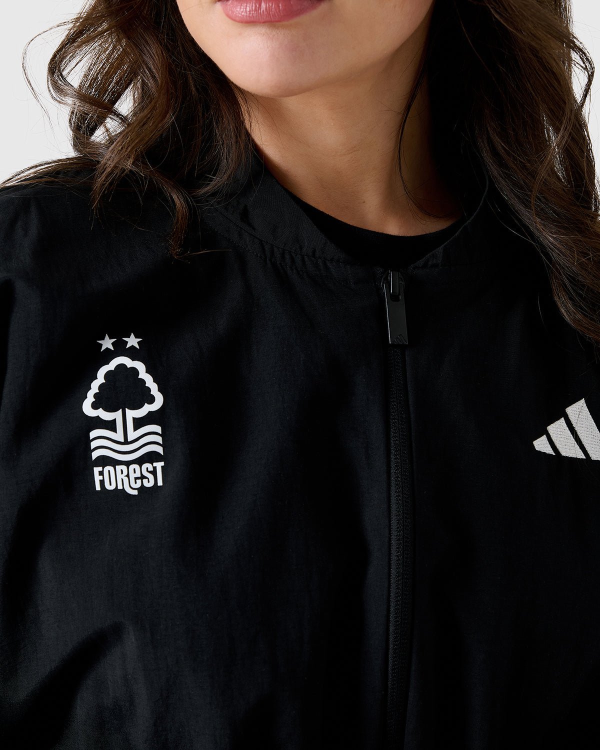 NFFC Adidas Women's 3 - Stripe Black Woven Bomber Jacket - Nottingham Forest FC