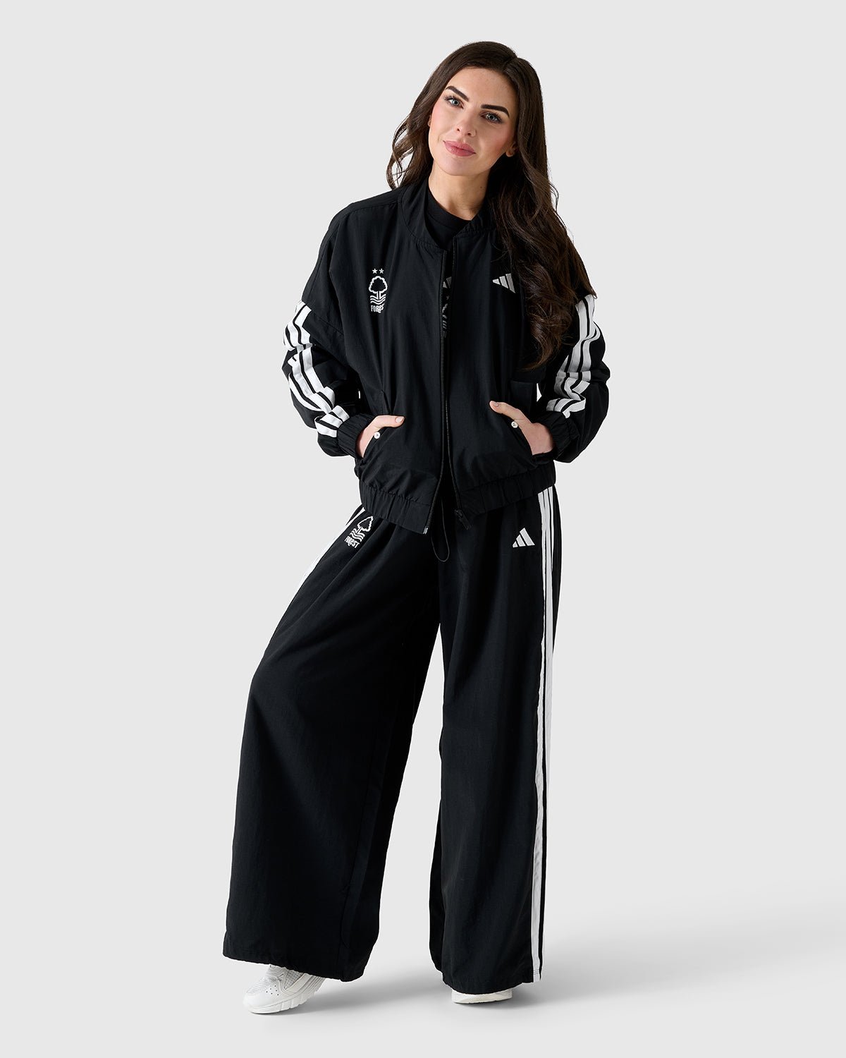 NFFC Adidas Women's 3 - Stripe Black Woven Bomber Jacket - Nottingham Forest FC