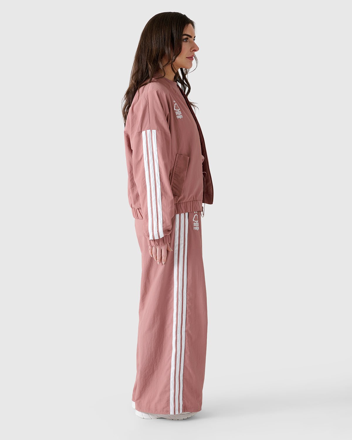 NFFC Adidas Women's 3 - Stripe Pink Woven Bomber Jacket - Nottingham Forest FC