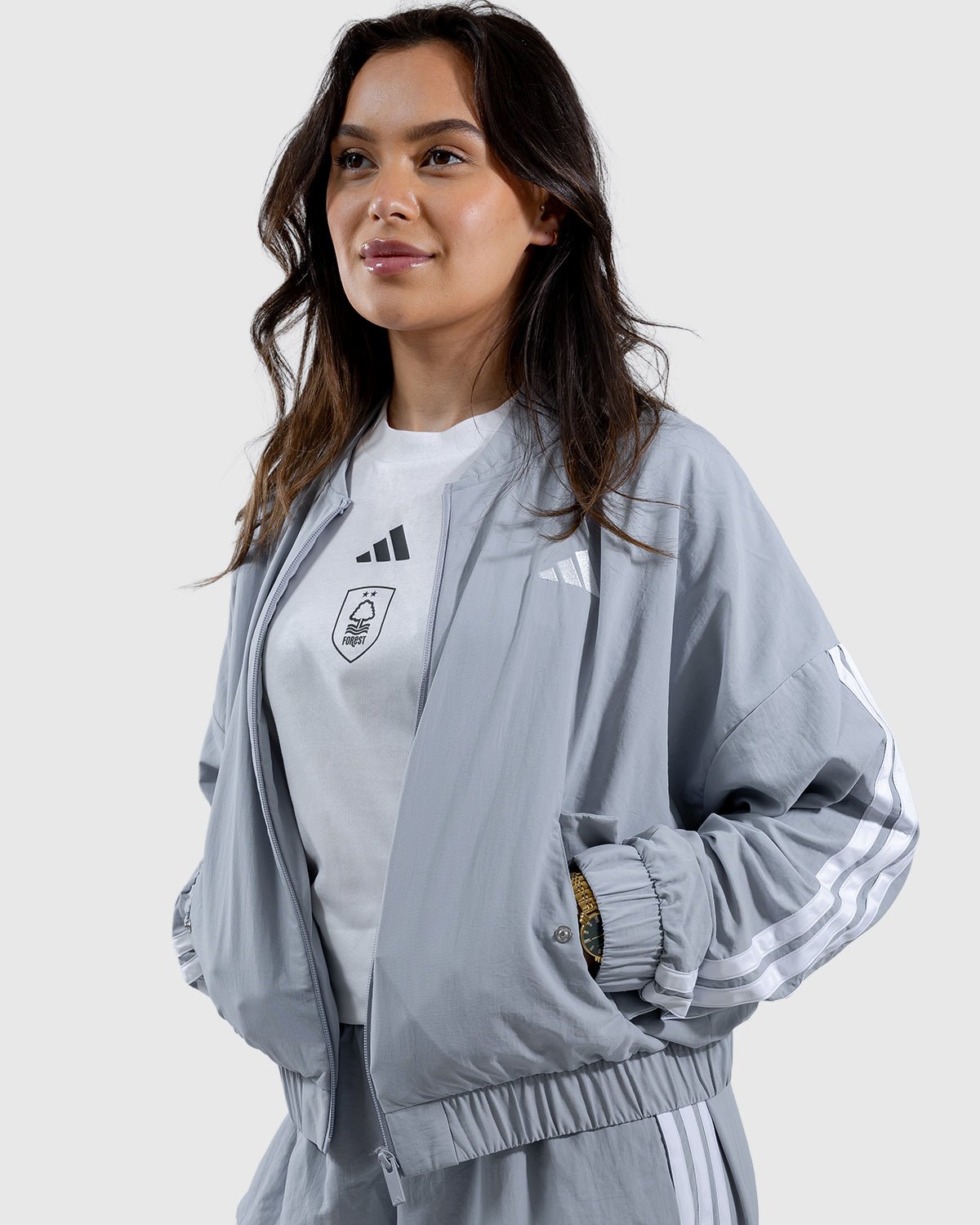NFFC adidas Women's Silver 3-Stripe Bomber - Nottingham Forest FC