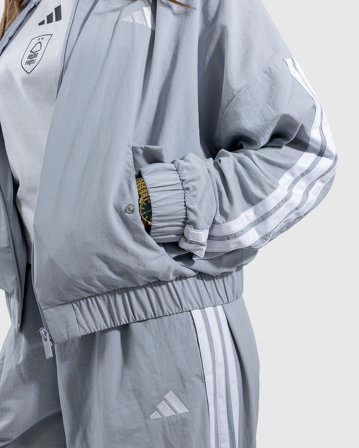 NFFC adidas Women's Silver 3-Stripe Bomber - Nottingham Forest FC