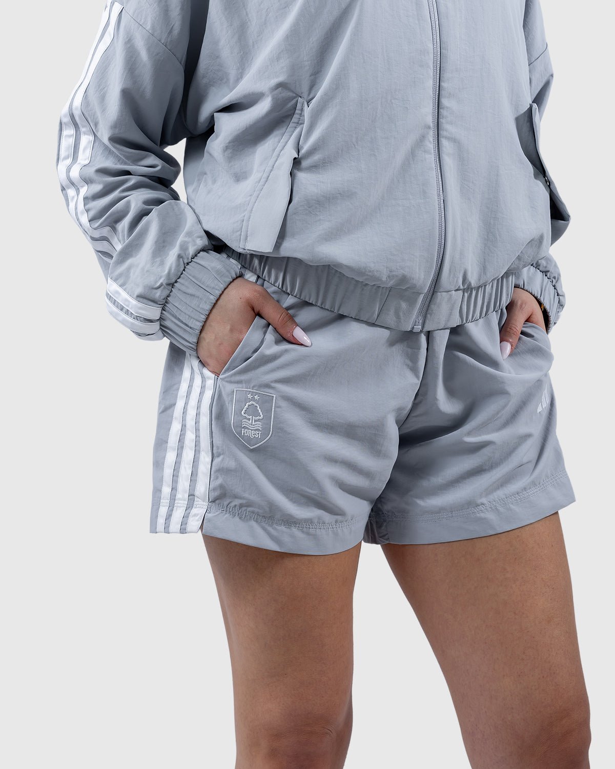 NFFC adidas Women's Silver 3-Stripe Shorts - Nottingham Forest FC