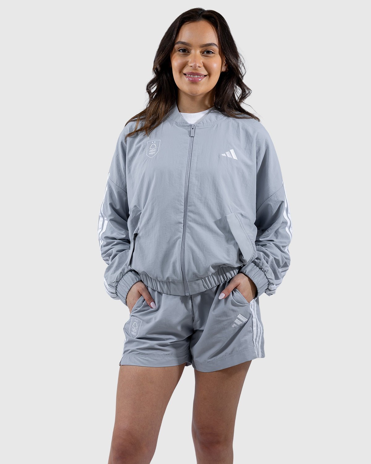 NFFC adidas Women's Silver 3-Stripe Shorts - Nottingham Forest FC