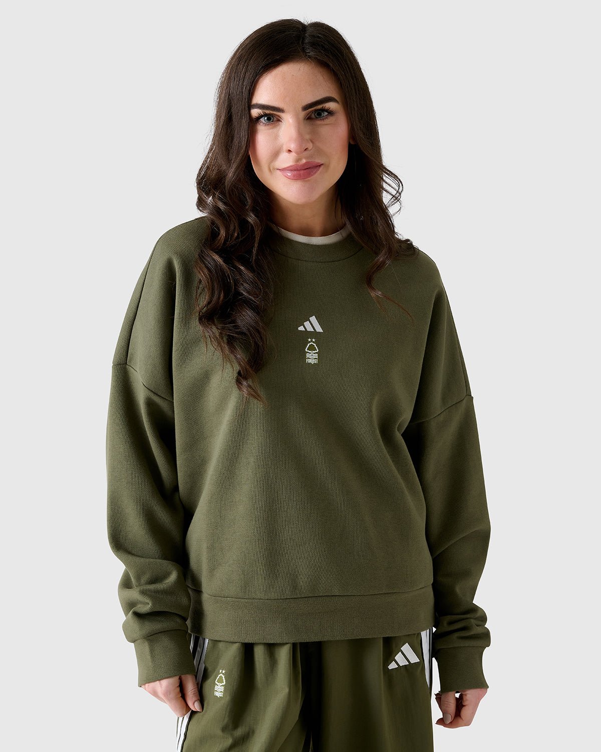NFFC Adidas Women's Small Logo Olive Crewneck Sweatshirt - Nottingham Forest FC