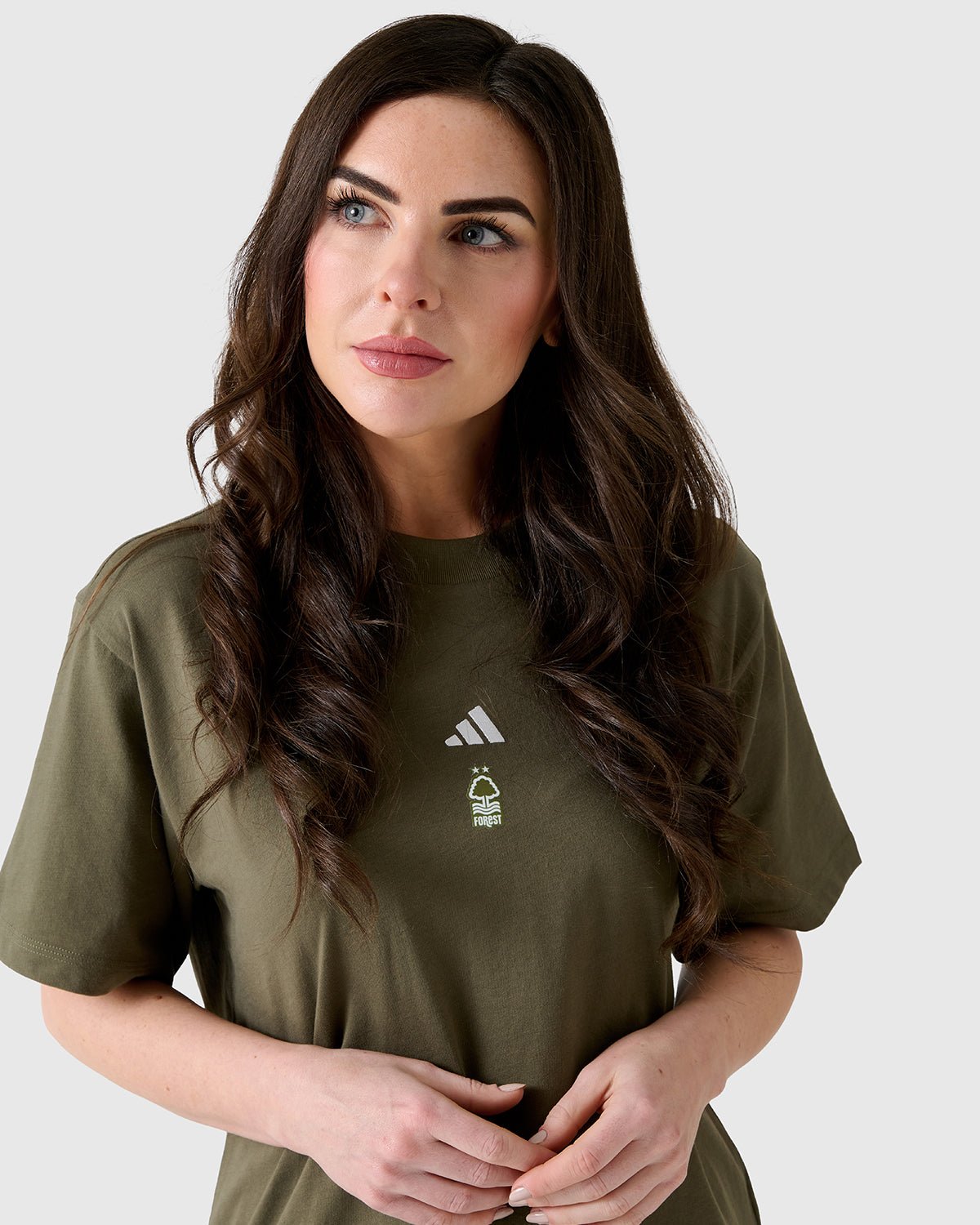 NFFC Adidas Women's Small Logo Olive T-Shirt - Nottingham Forest FC