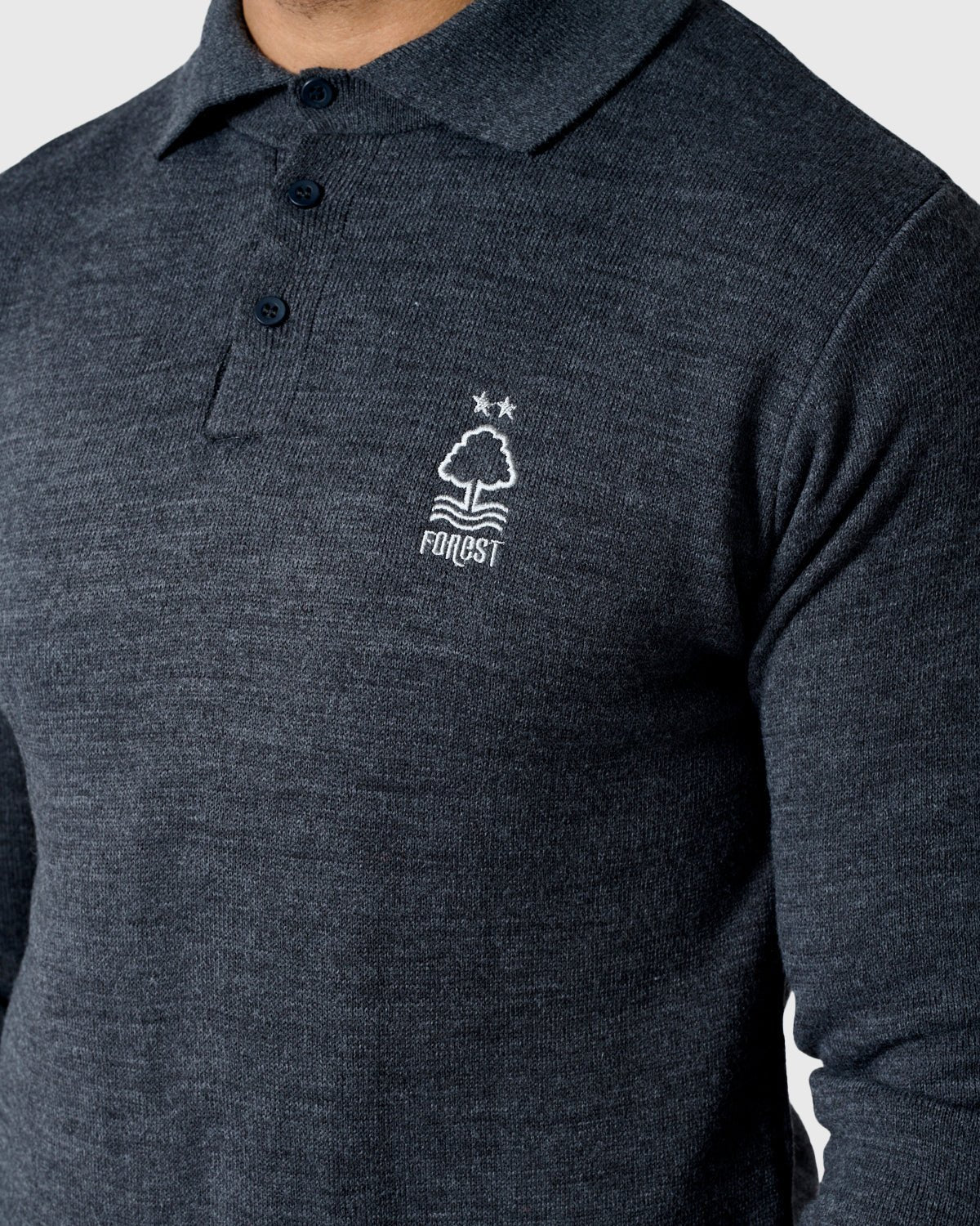 NFFC Charcoal Essential Knit Long Sleeve Polo - Nottingham Forest FC