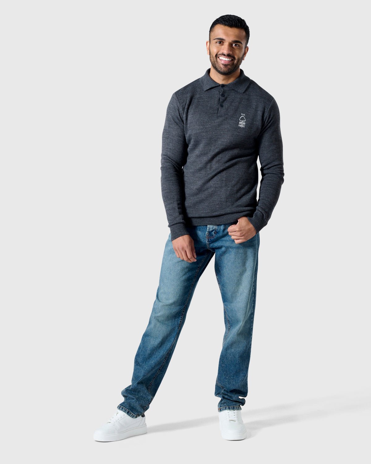 NFFC Charcoal Essential Knit Long Sleeve Polo - Nottingham Forest FC
