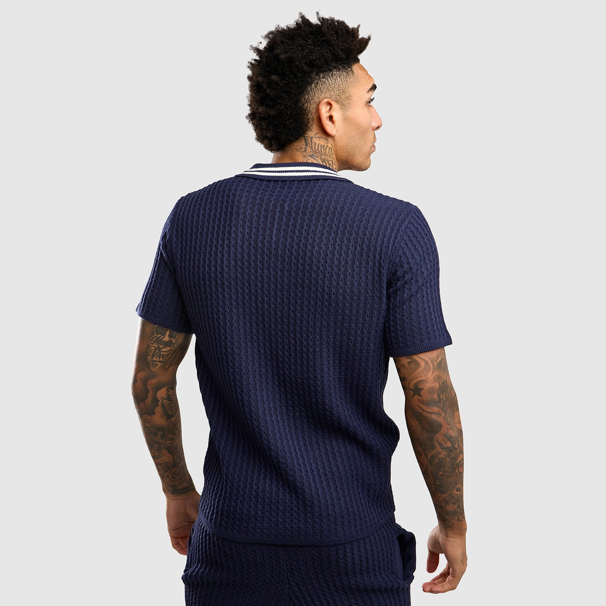 NFFC Navy Cable Knit Zip Polo - Nottingham Forest FC