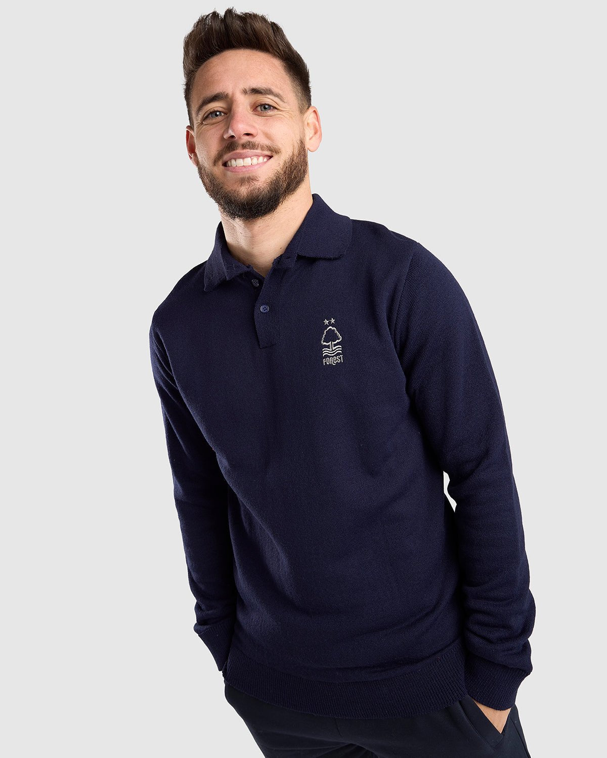 NFFC Navy Essential Knit Longsleeve Polo - Nottingham Forest FC