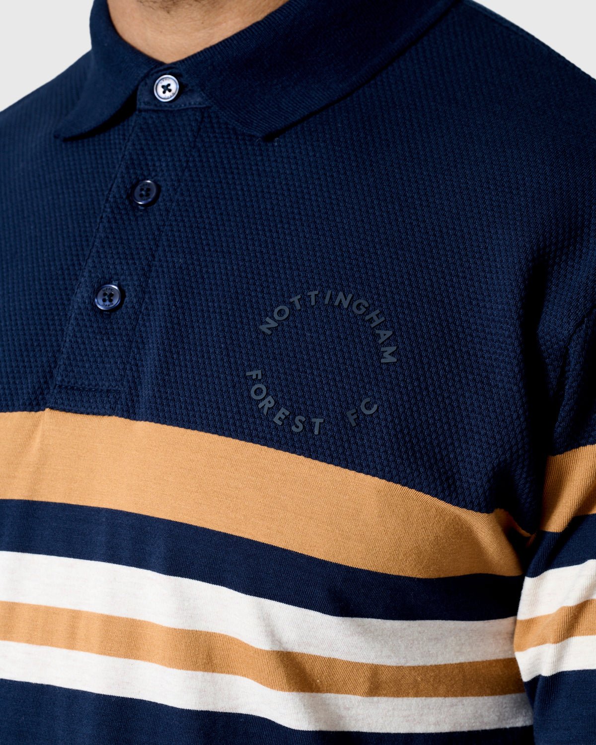 NFFC Navy Premium Circle Striped Polo - Nottingham Forest FC