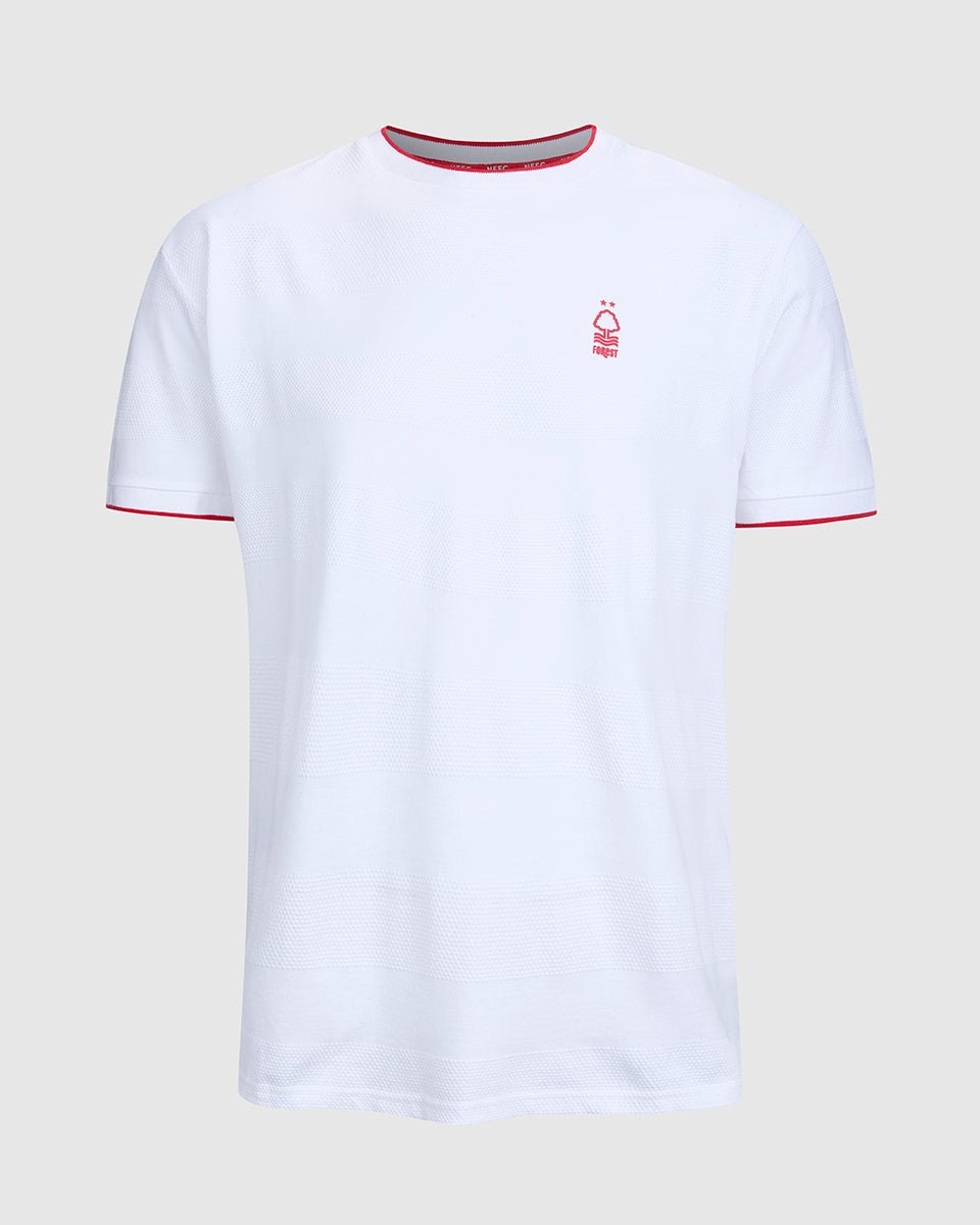 NFFC White Bubble Knit Stripe T-Shirt - Nottingham Forest FC