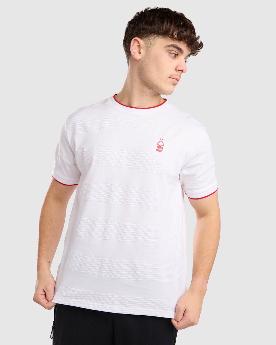 NFFC White Bubble Knit Stripe T-Shirt - Nottingham Forest FC