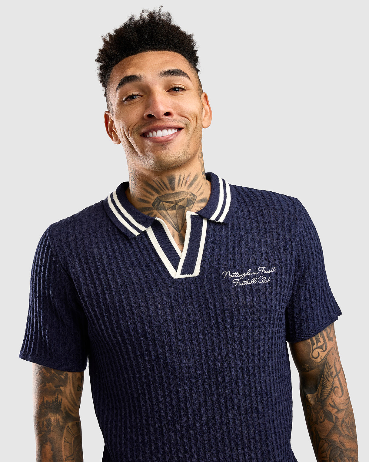 NFFC Navy Cable Knit Open Collar Polo