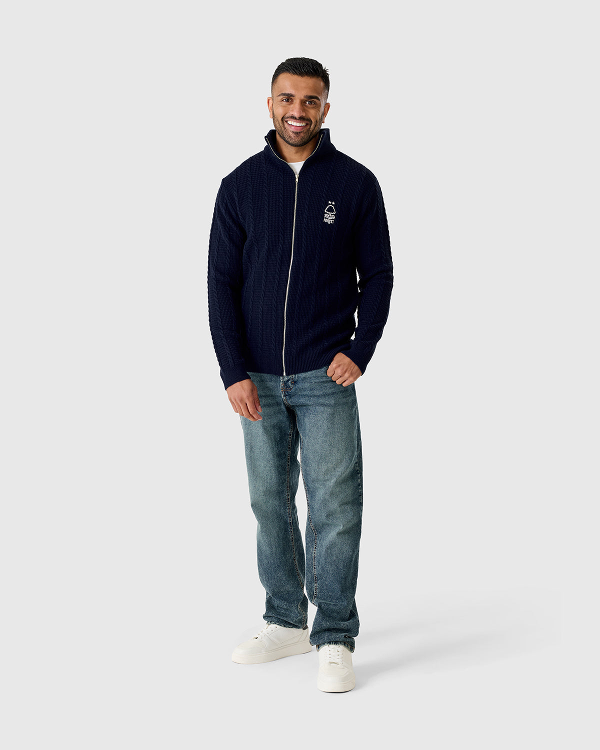 NFFC Navy Cable Knit Full Zip Top