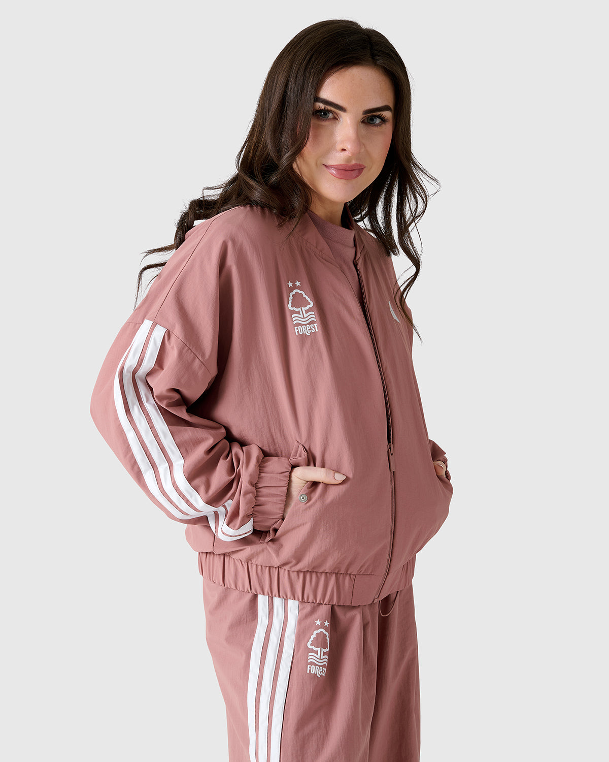 NFFC Adidas Women's 3-Stripe Pink Woven Bomber Jacket