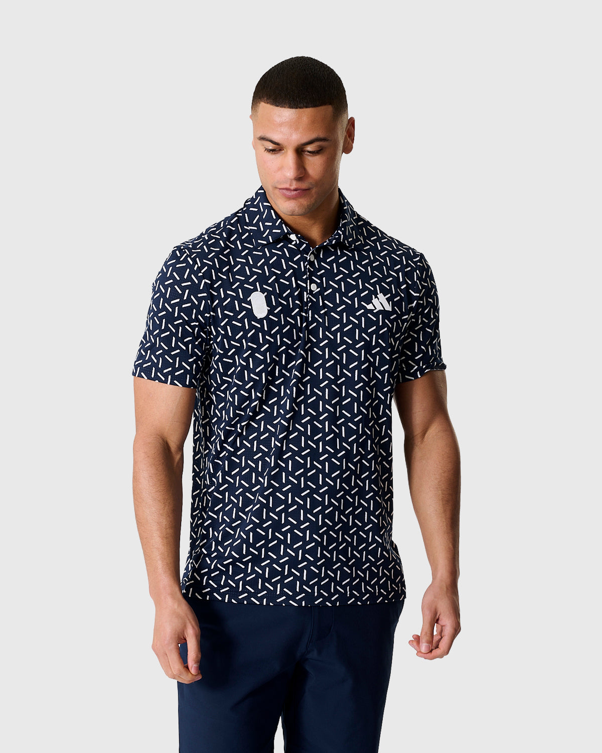 NFFC Adidas Golf Ultimate365 Navy Mesh Print Polo