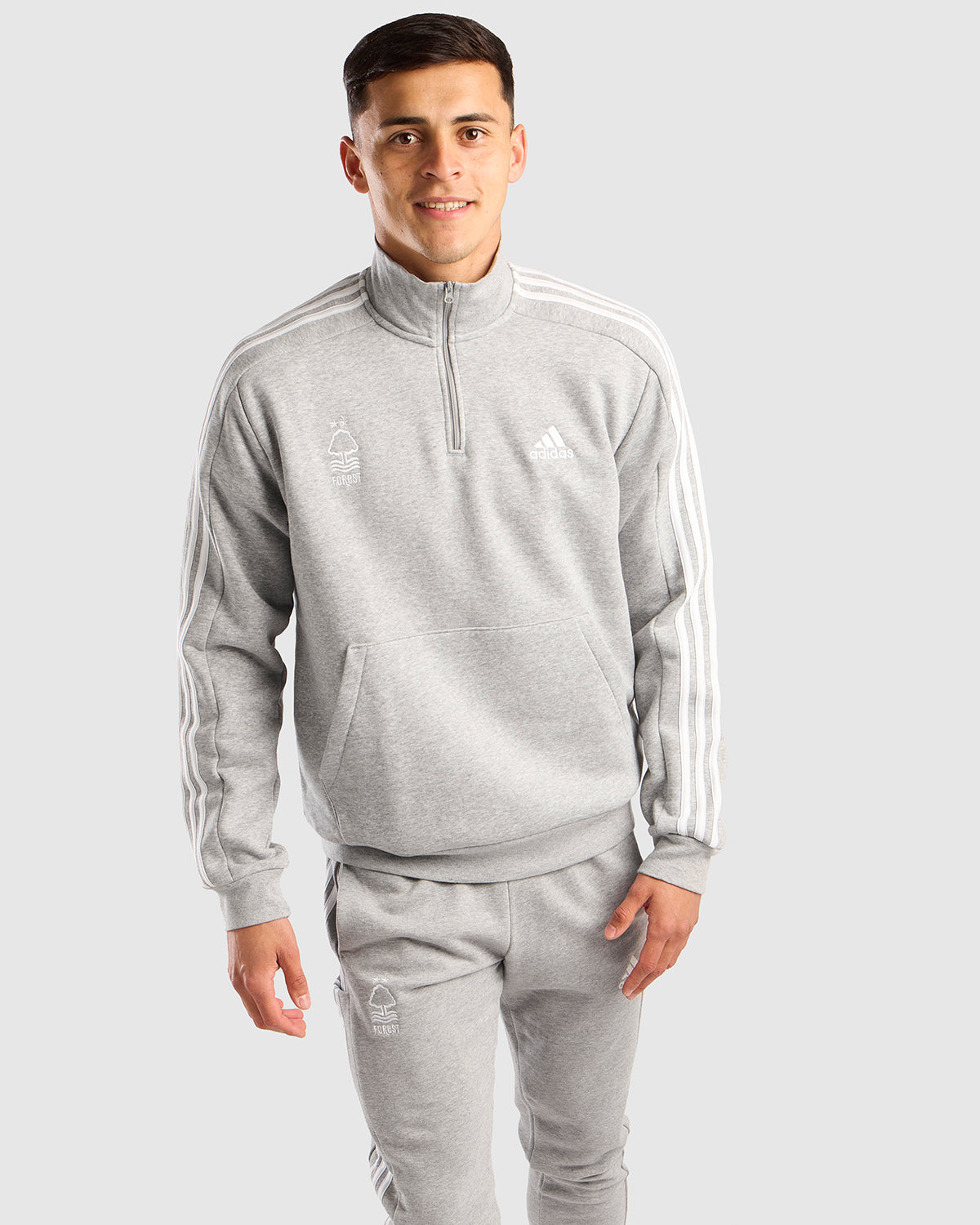 NFFC Adidas Essentials Grey 1/4 Zip 3-Stripe Top