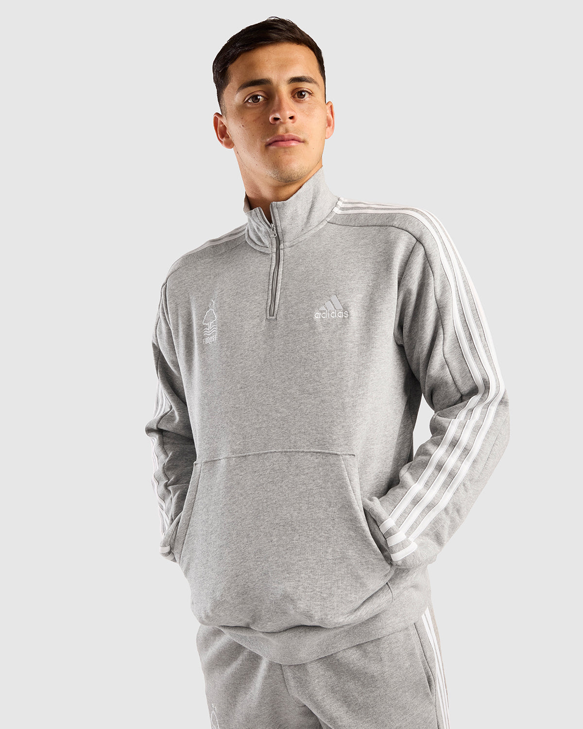 NFFC Adidas Essentials Grey 1/4 Zip 3-Stripe Top