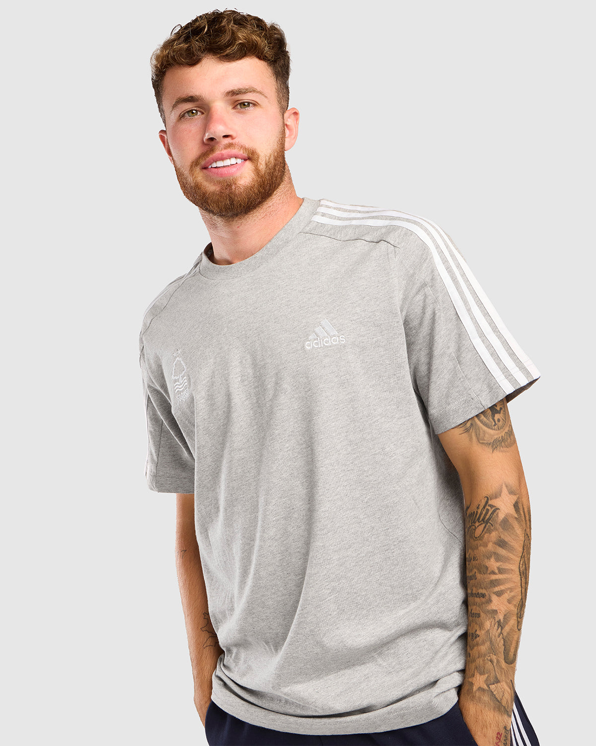 NFFC Adidas Essentials Grey 3-Stripe T-Shirt