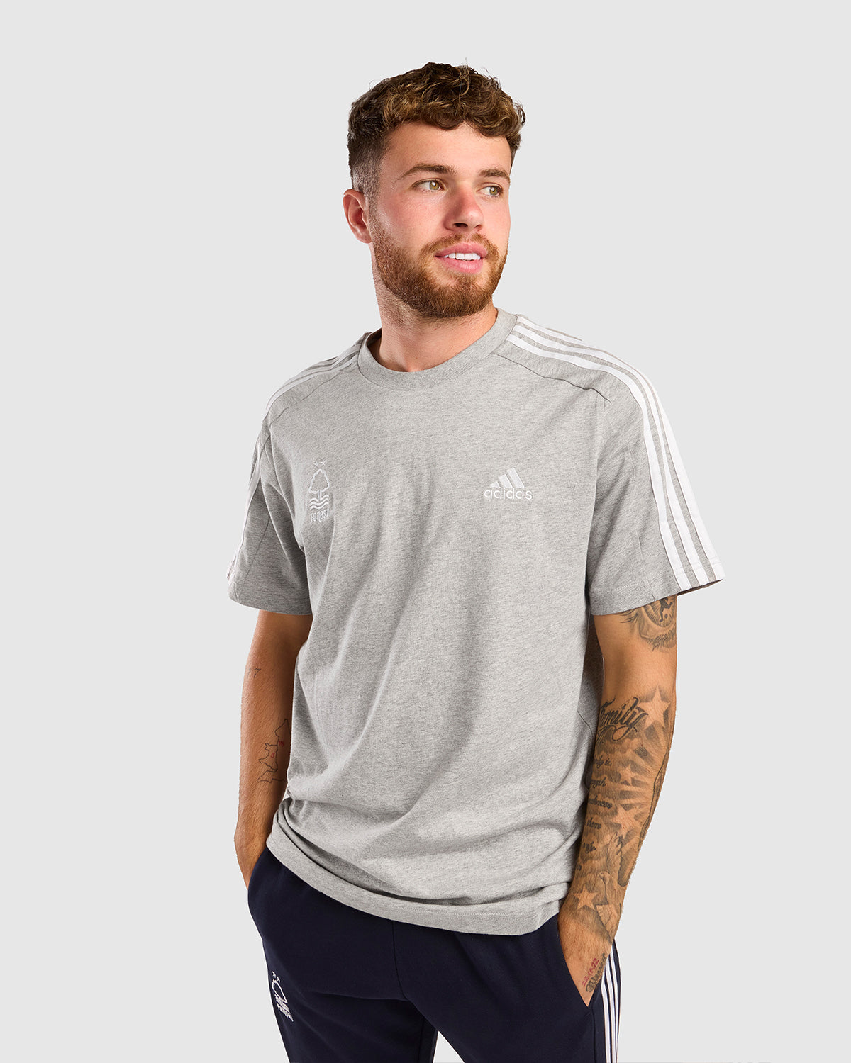 NFFC Adidas Essentials Grey 3-Stripe T-Shirt