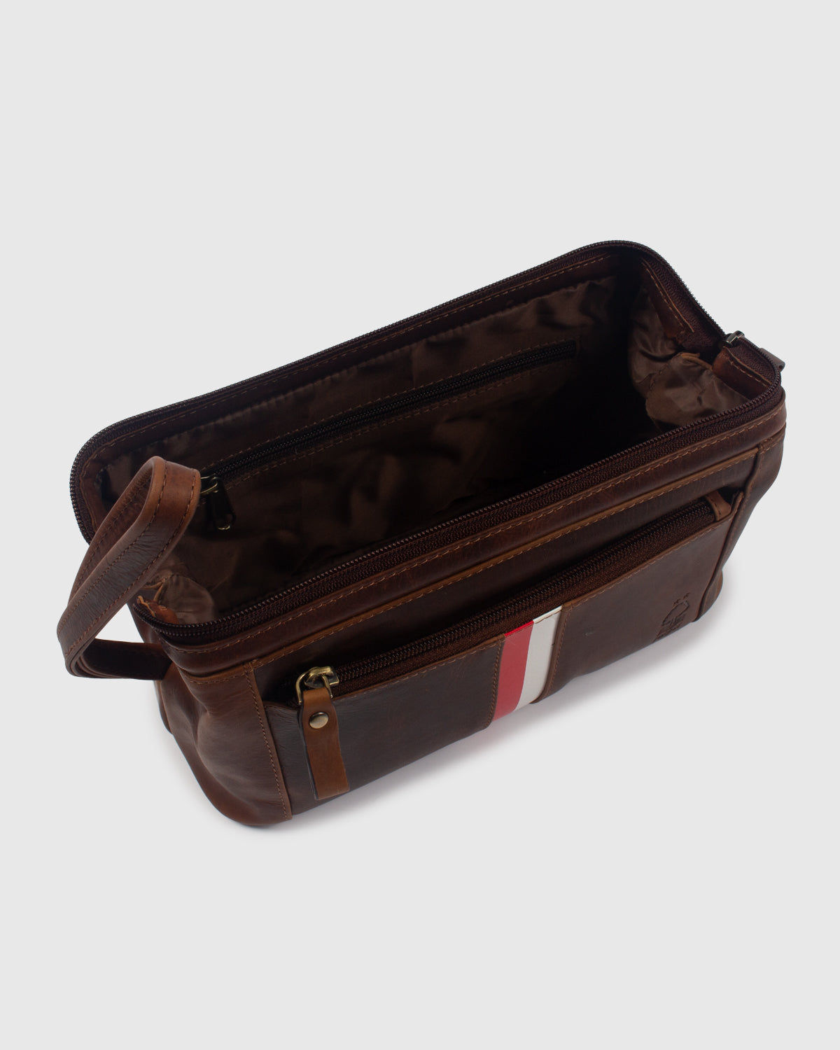 NFFC Brown Leather Banded Wash Bag