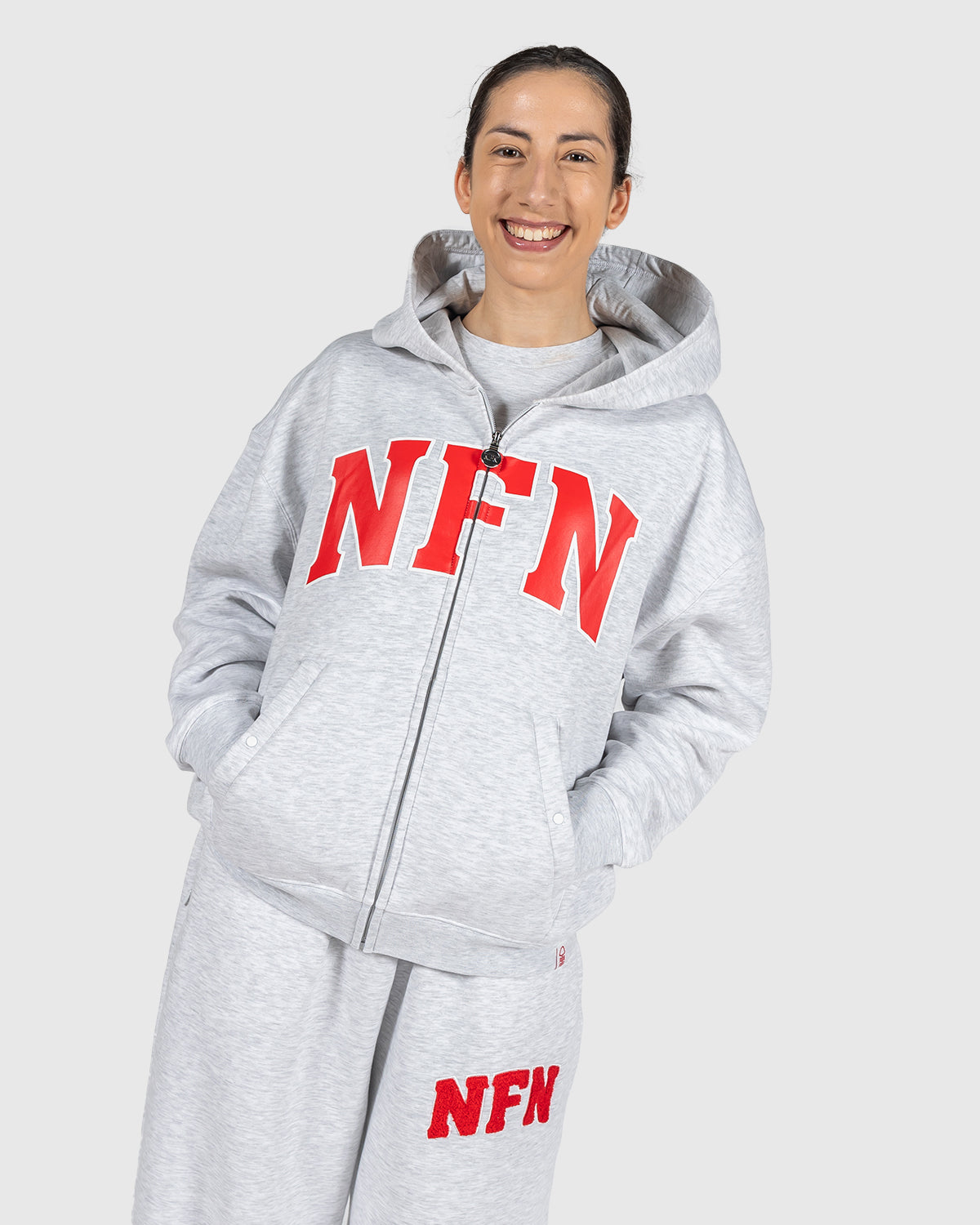 NFN Women's Grey Varsity Full Zip Hoodie