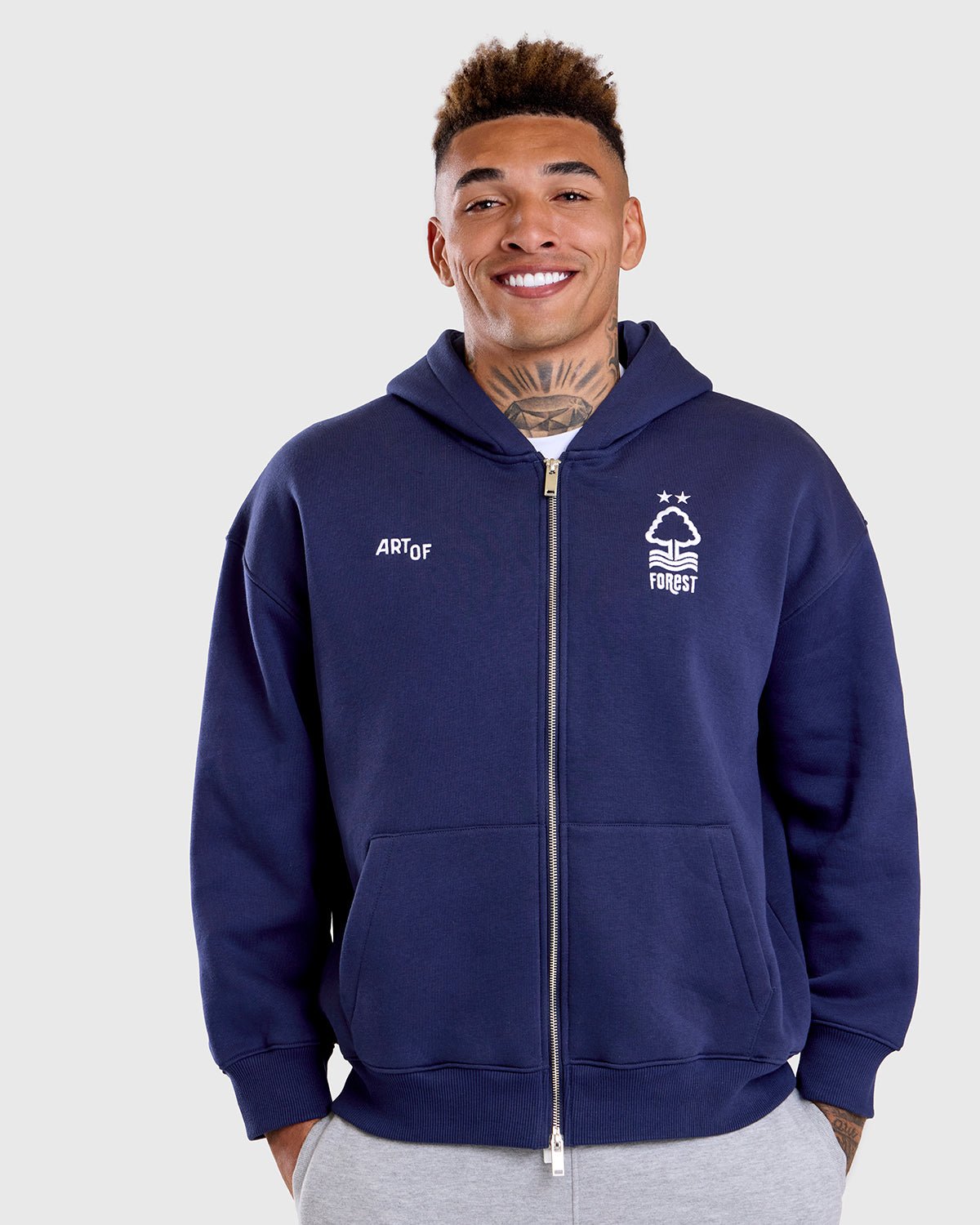 Art of NFFC Navy Debossed Full Zip Hoodie - Nottingham Forest FC