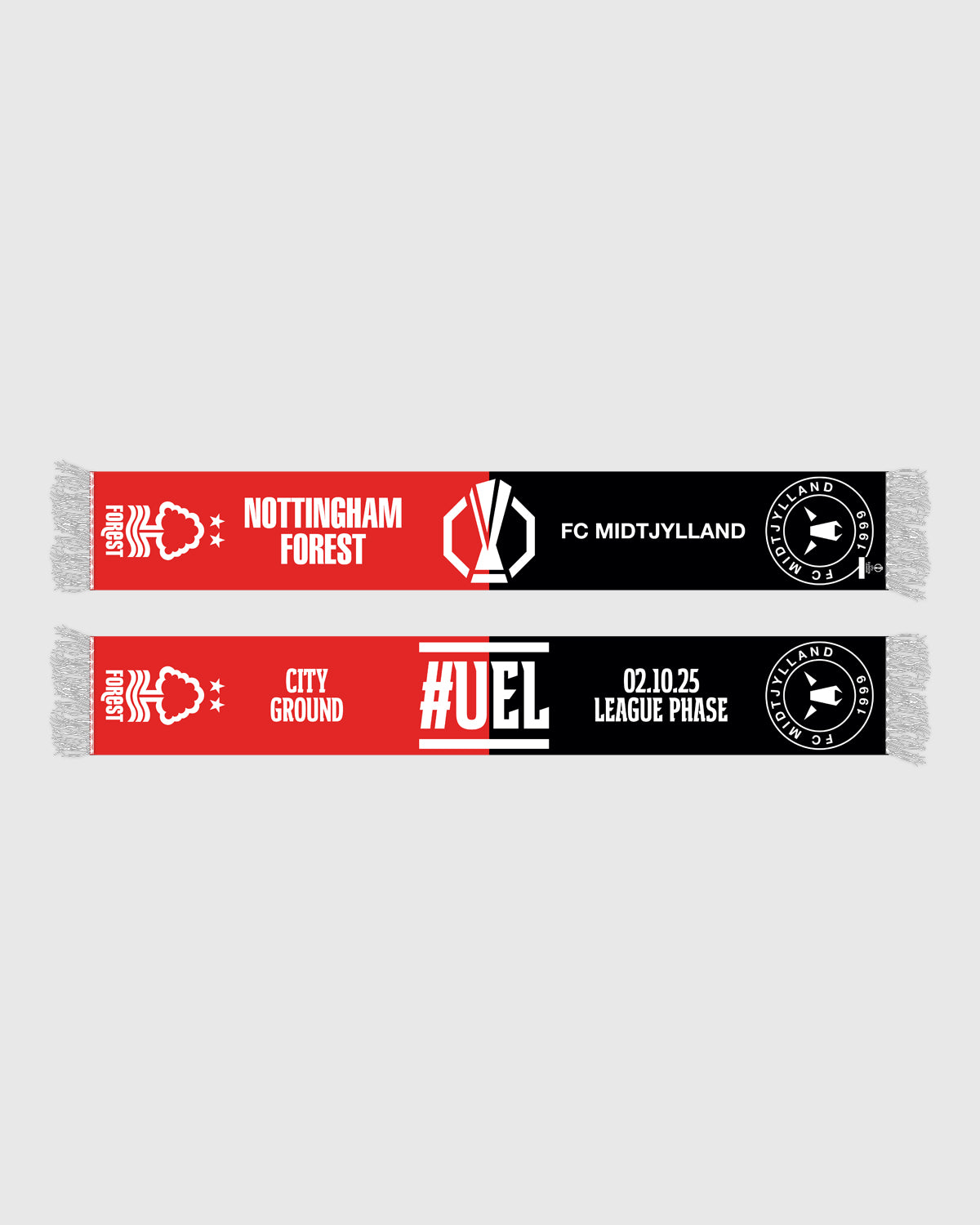 NFFC UEL 25/26 Nottingham Forest vs FC Midtjylland Half & Half Scarf