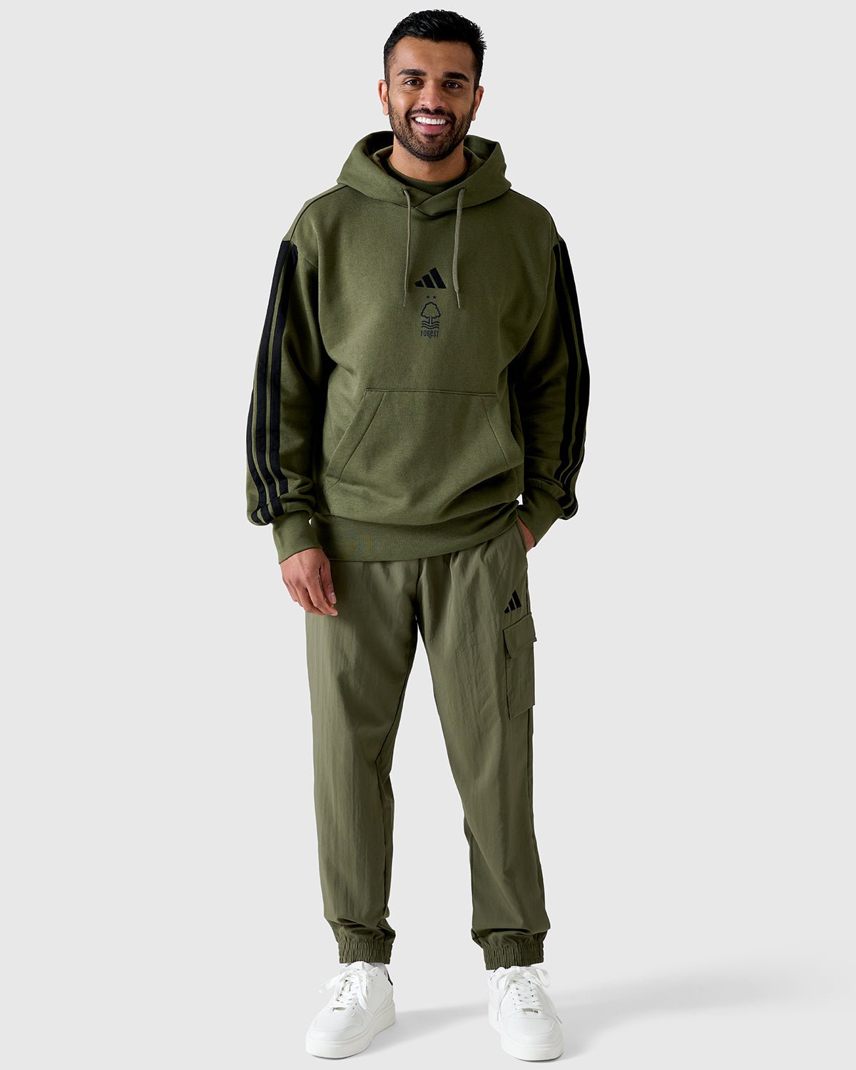 NFFC Adidas 3 - Stripe Olive Hoodie - Nottingham Forest FC