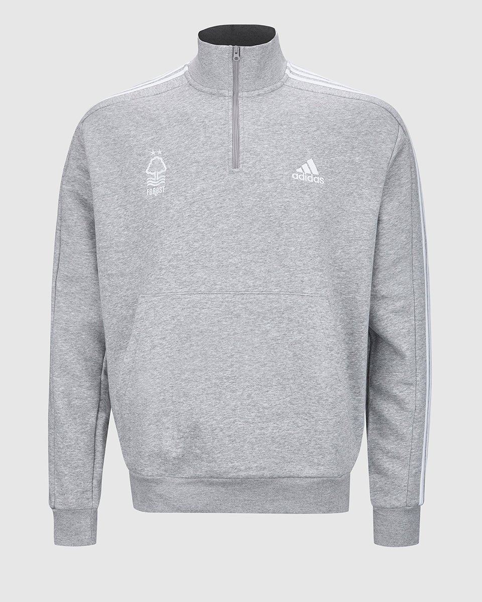 NFFC Adidas Essentials Grey 1/4 Zip 3 - Stripe Top - Nottingham Forest FC