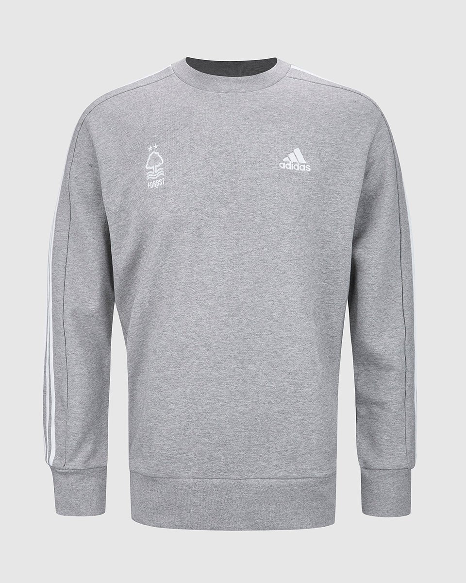 NFFC Adidas Essentials Grey 3 - Stripe Sweatshirt - Nottingham Forest FC