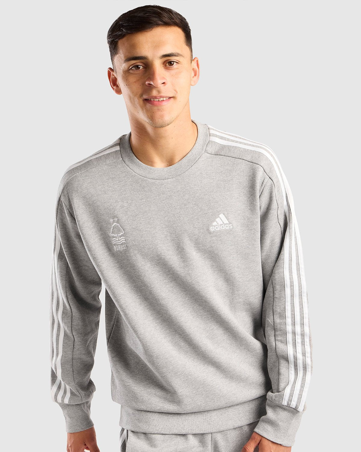 NFFC Adidas Essentials Grey 3 - Stripe Sweatshirt - Nottingham Forest FC