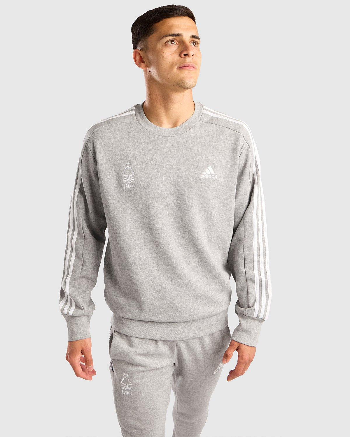 NFFC Adidas Essentials Grey 3 - Stripe Sweatshirt - Nottingham Forest FC