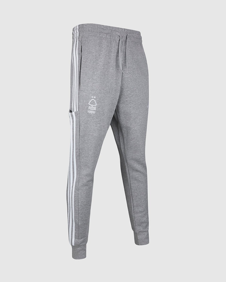 NFFC Adidas Essentials Grey Tapered Cuff 3 - Stripe Joggers - Nottingham Forest FC