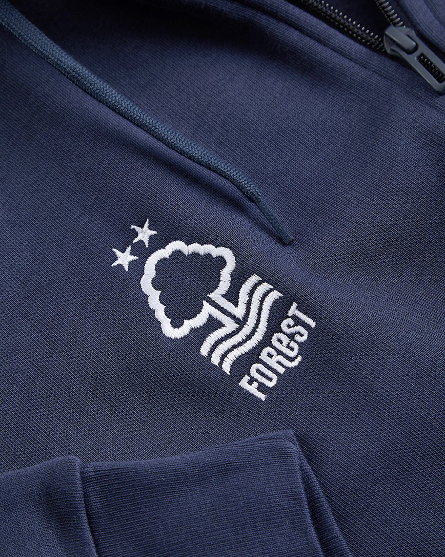 NFFC Adidas Essentials Navy 3 - Stripe Full Zip Hoodie - Nottingham Forest FC