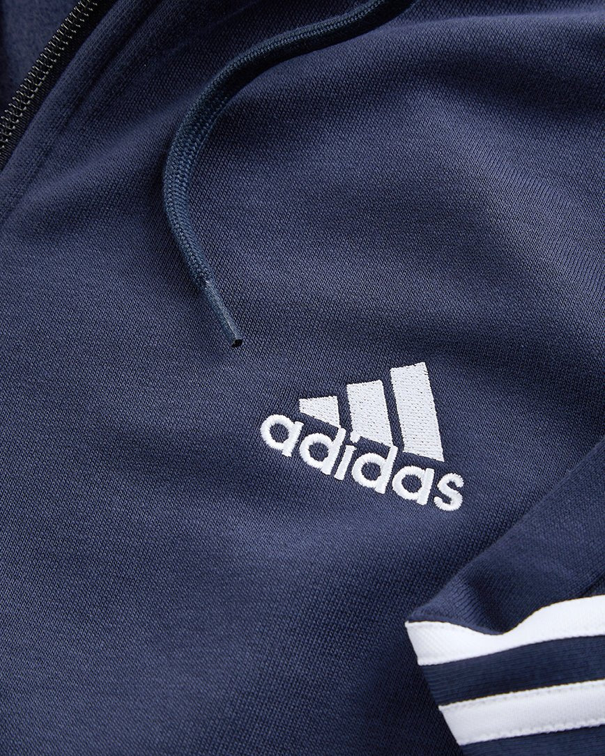 NFFC Adidas Essentials Navy 3 - Stripe Full Zip Hoodie - Nottingham Forest FC