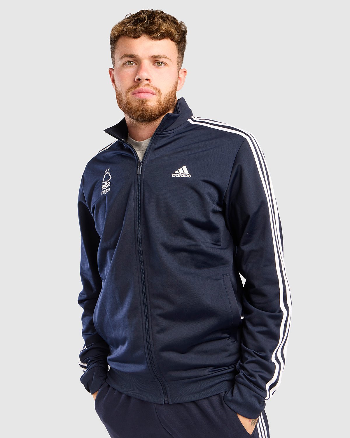 NFFC Adidas Essentials Navy 3 - Stripe Track Jacket - Nottingham Forest FC