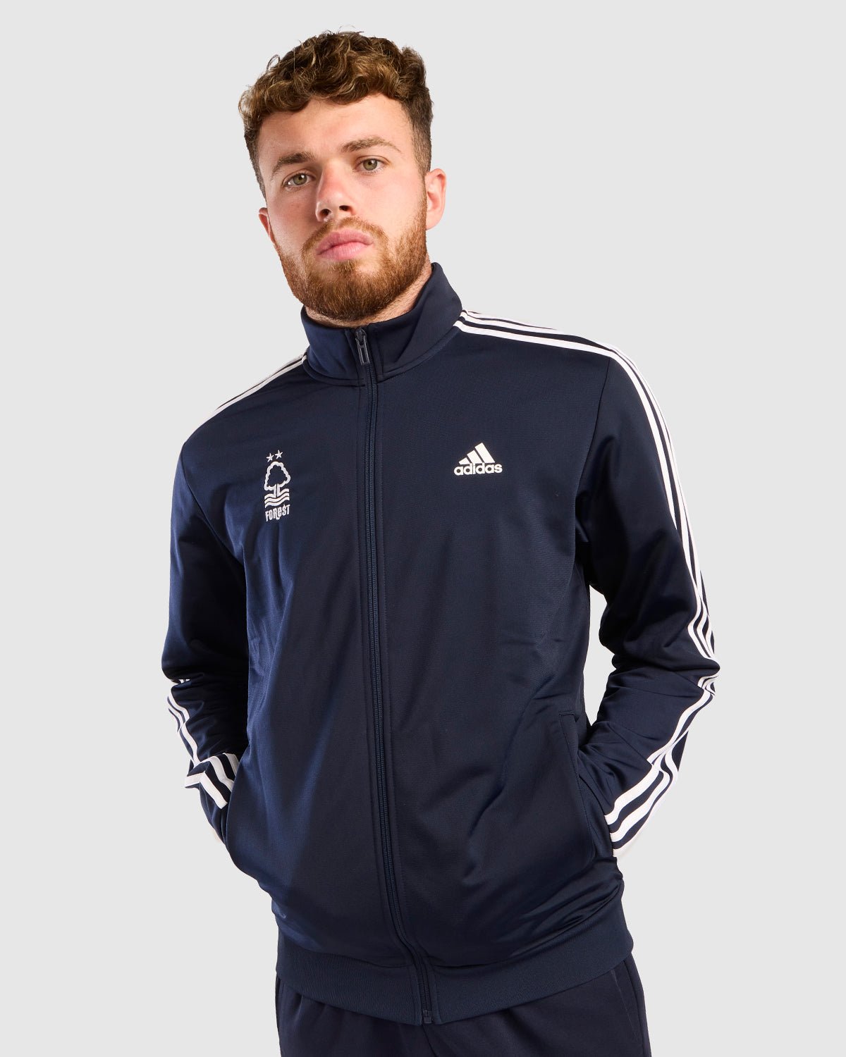 NFFC Adidas Essentials Navy 3 - Stripe Track Jacket - Nottingham Forest FC